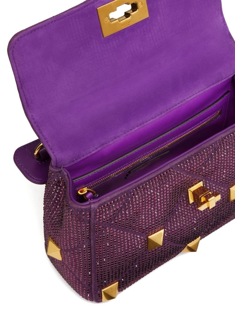 Purple Roman Stud Large Leather Shoulder Bag