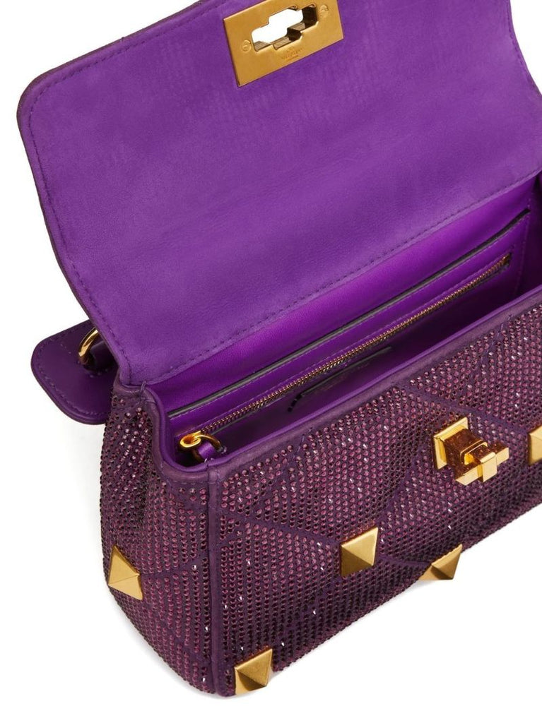 Purple Roman Stud Large Leather Shoulder Bag
