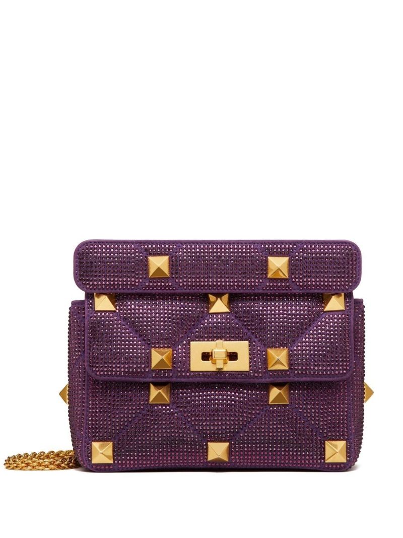 Purple Roman Stud Large Leather Shoulder Bag