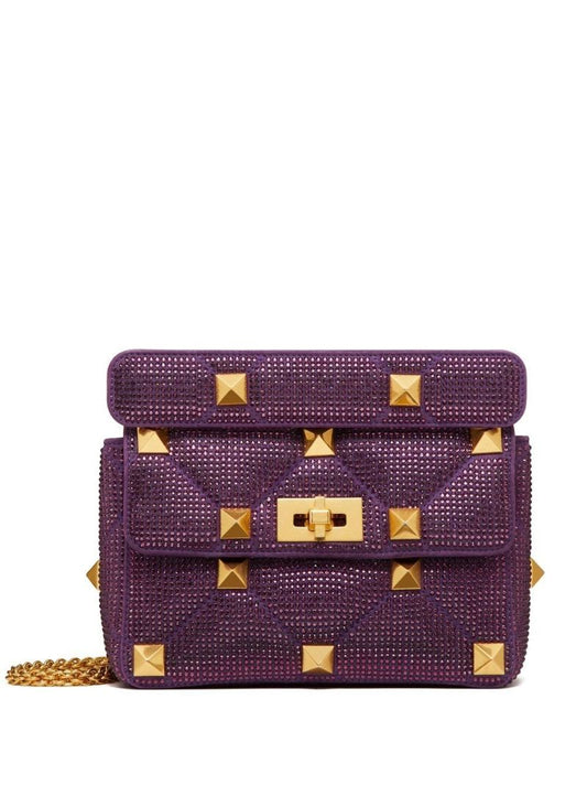 Purple Roman Stud Large Leather Shoulder Bag