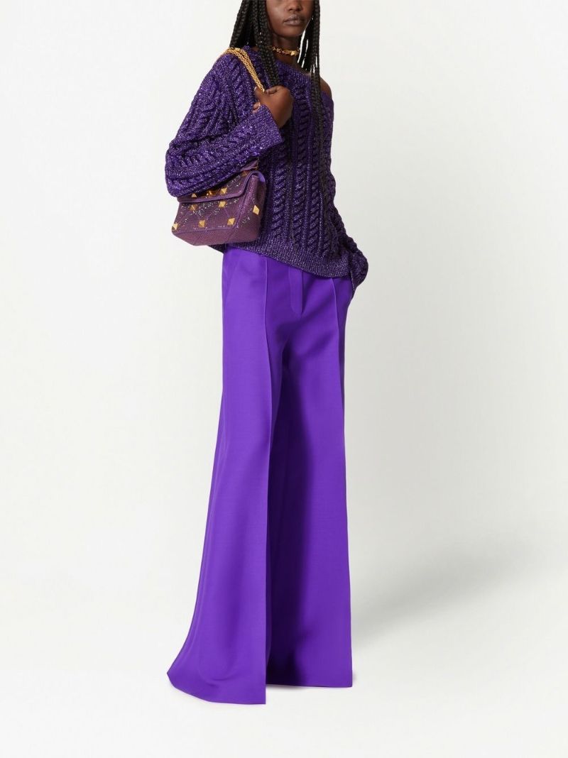 Purple Roman Stud Large Leather Shoulder Bag