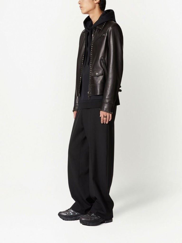 Black Untitled Studs Leather Jacket