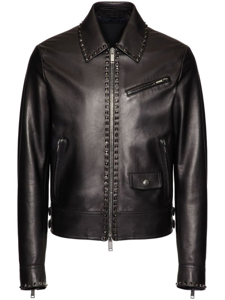 Black Untitled Studs Leather Jacket