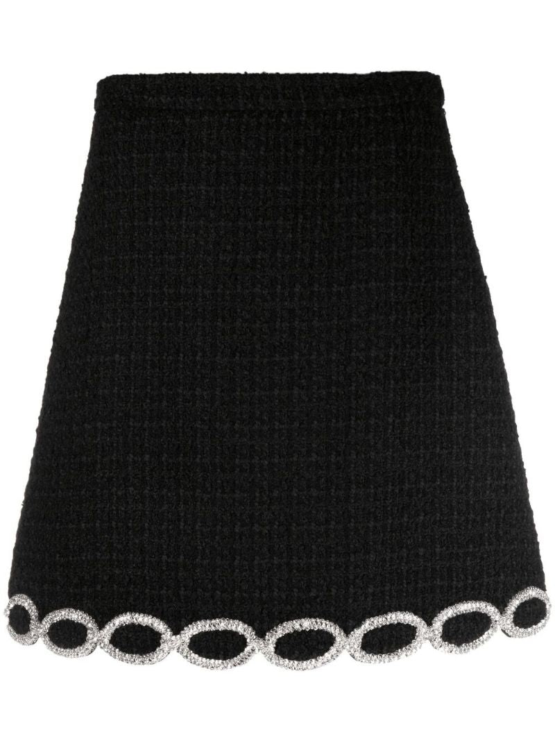 Black Bead Embellished Tweed Miniskirt
