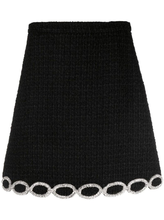Black Bead Embellished Tweed Miniskirt