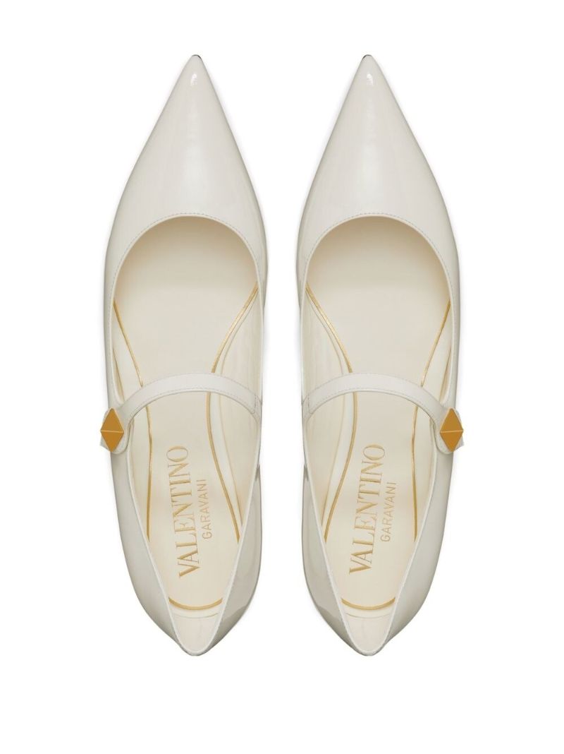 White Tiptoe Leather Flat Mary Jane Pumps