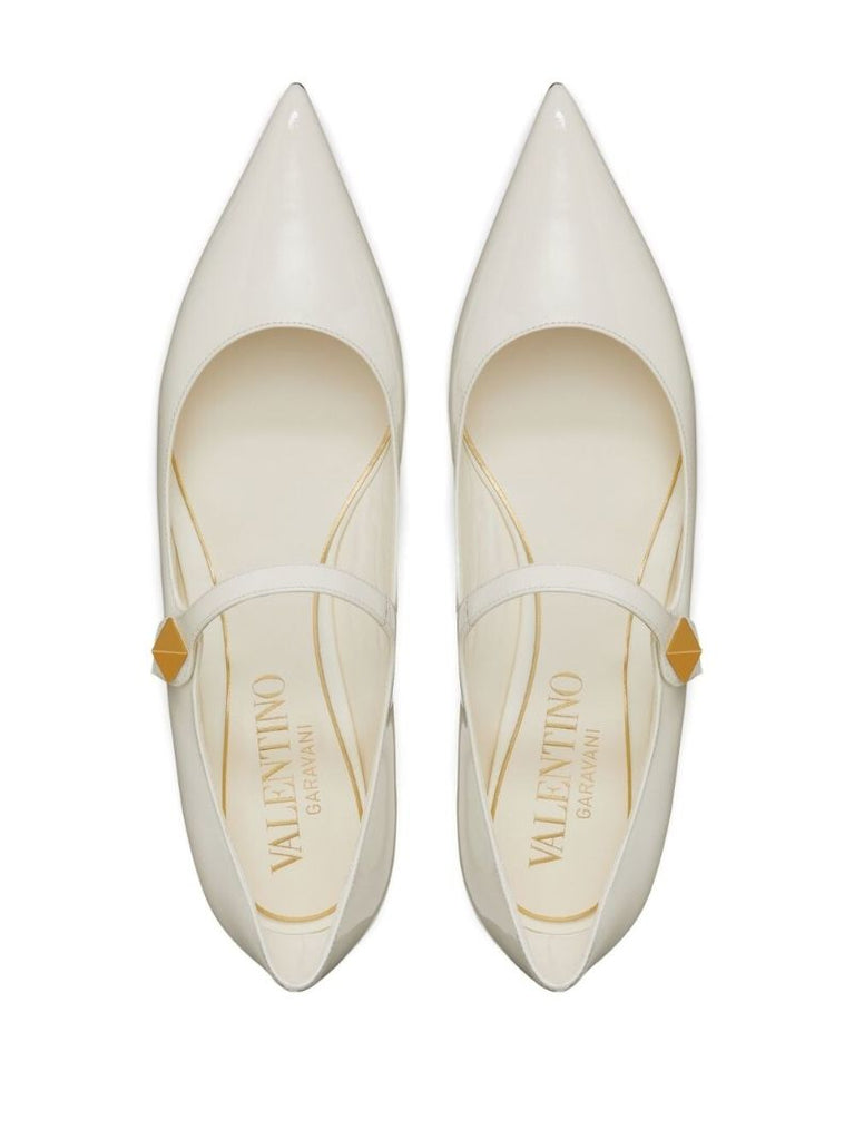 White Tiptoe Leather Flat Mary Jane Pumps