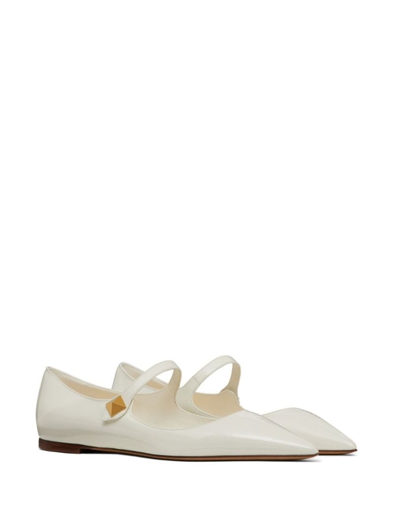 White Tiptoe Leather Flat Mary Jane Pumps
