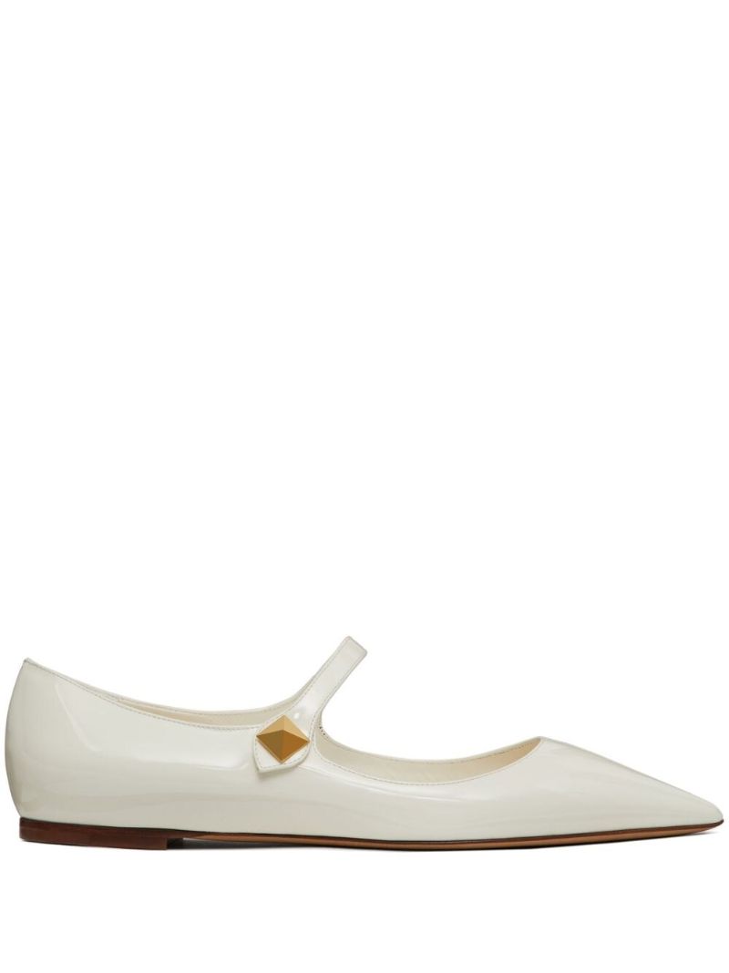 White Tiptoe Leather Flat Mary Jane Pumps
