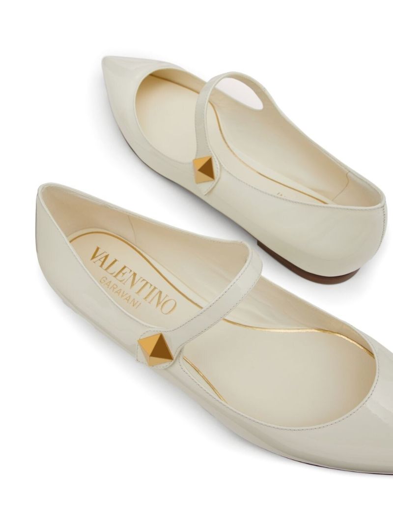 White Tiptoe Leather Flat Mary Jane Pumps