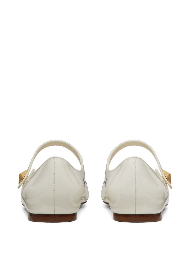 White Tiptoe Leather Flat Mary Jane Pumps