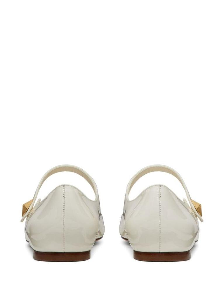 White Tiptoe Leather Flat Mary Jane Pumps