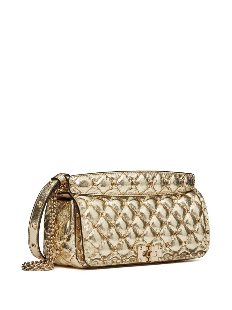 Gold Rockstud Spike Quilted Shoulder Bag