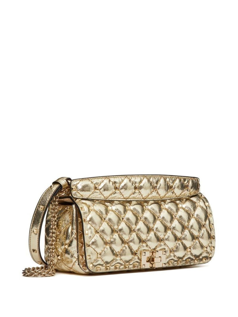 Gold Rockstud Spike Quilted Shoulder Bag