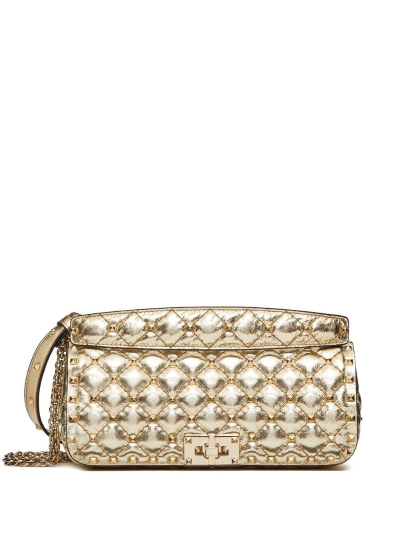 Gold Rockstud Spike Quilted Shoulder Bag