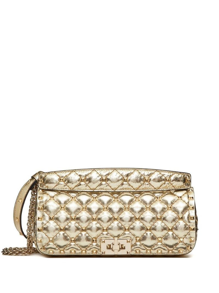 Gold Rockstud Spike Quilted Shoulder Bag