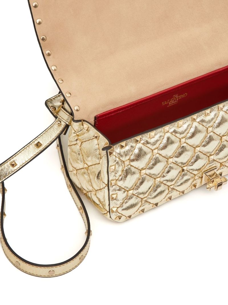 Gold Rockstud Spike Quilted Shoulder Bag