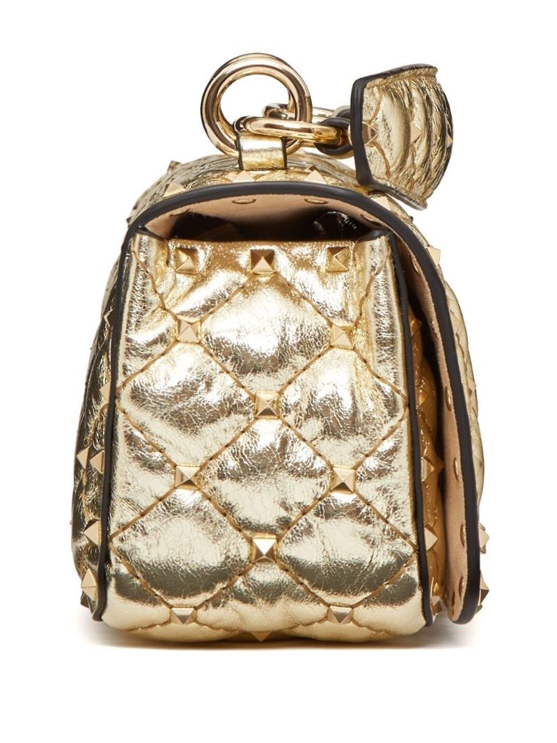 Gold Rockstud Spike Quilted Shoulder Bag