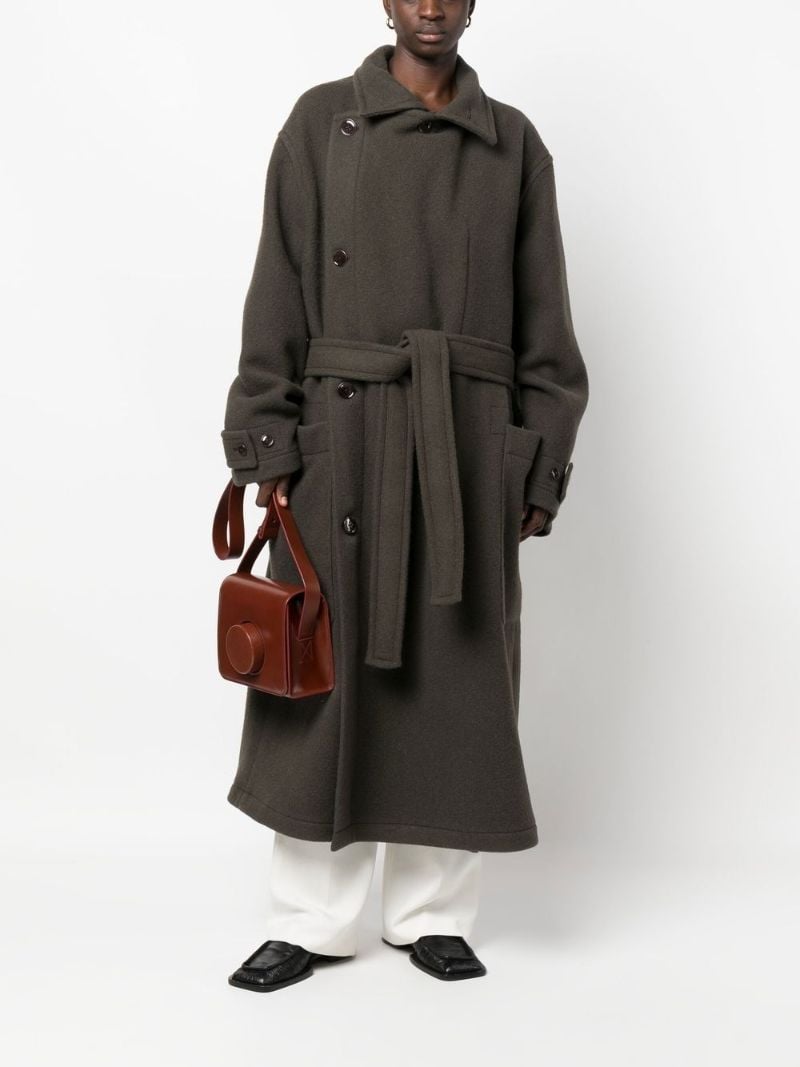 Green Belted Wool Wrap Coat