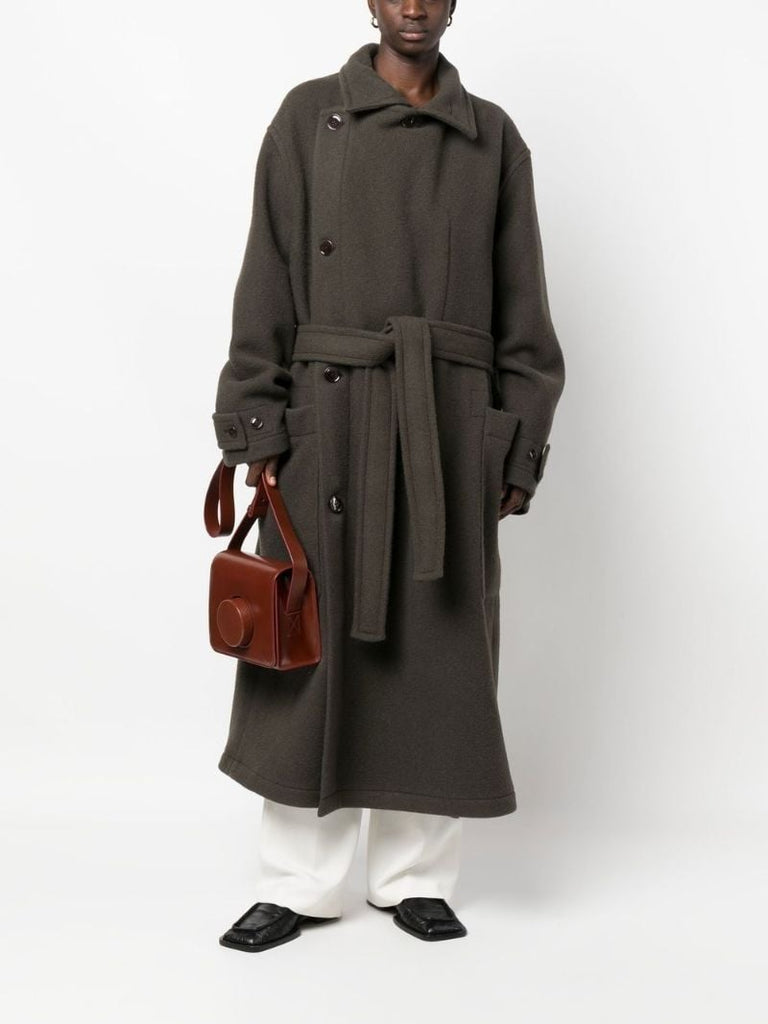 Green Belted Wool Wrap Coat