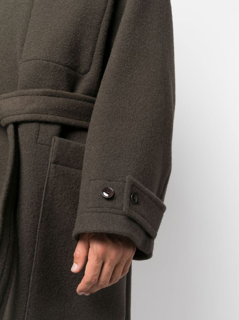 Green Belted Wool Wrap Coat