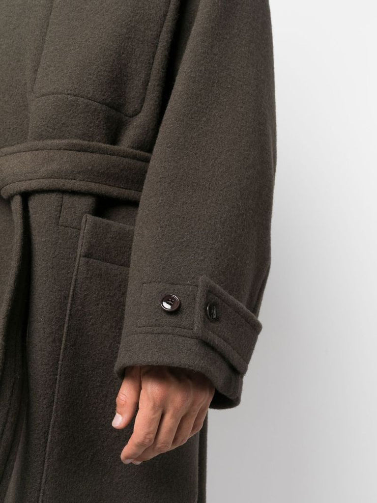 Green Belted Wool Wrap Coat