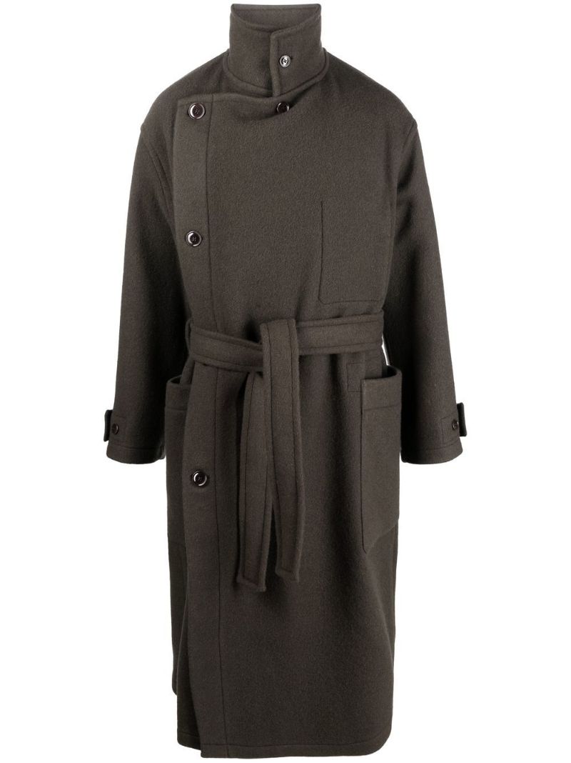 Green Belted Wool Wrap Coat