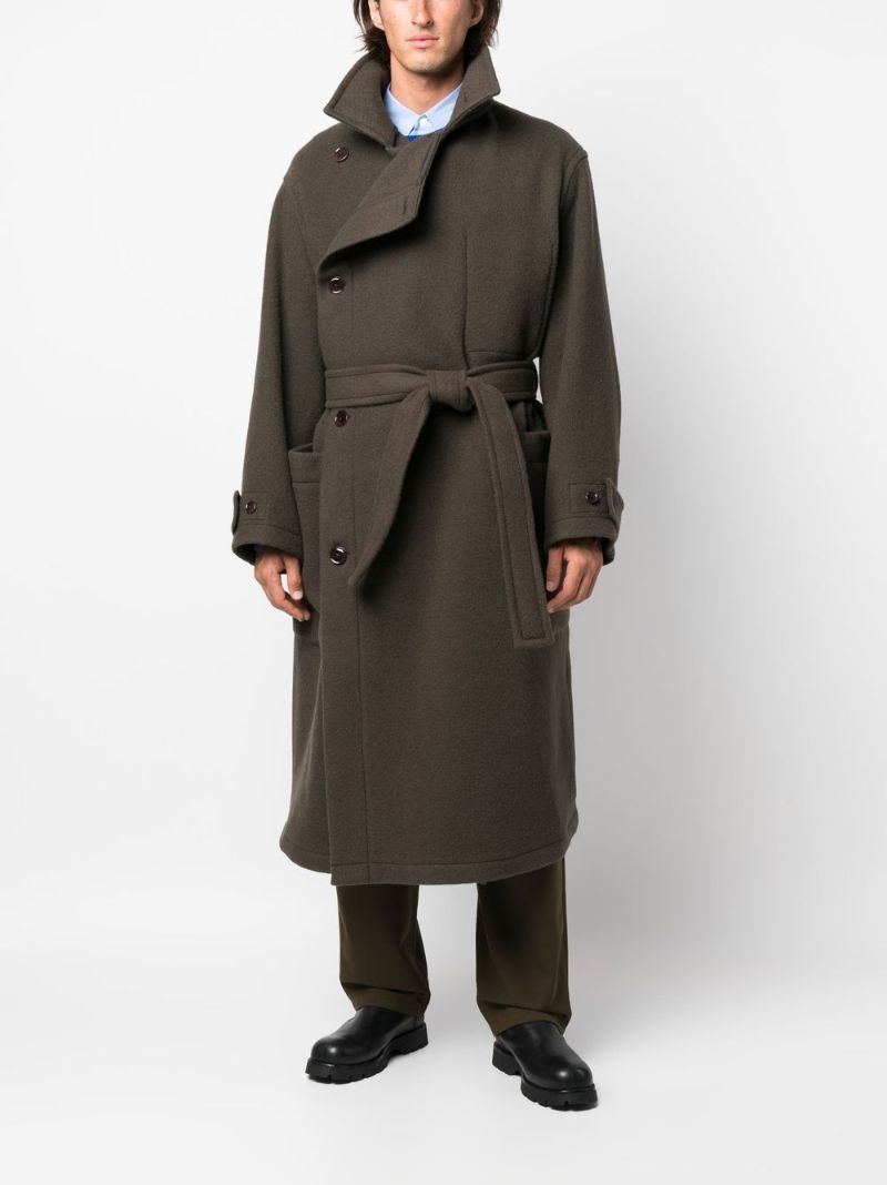 Green Belted Wool Wrap Coat