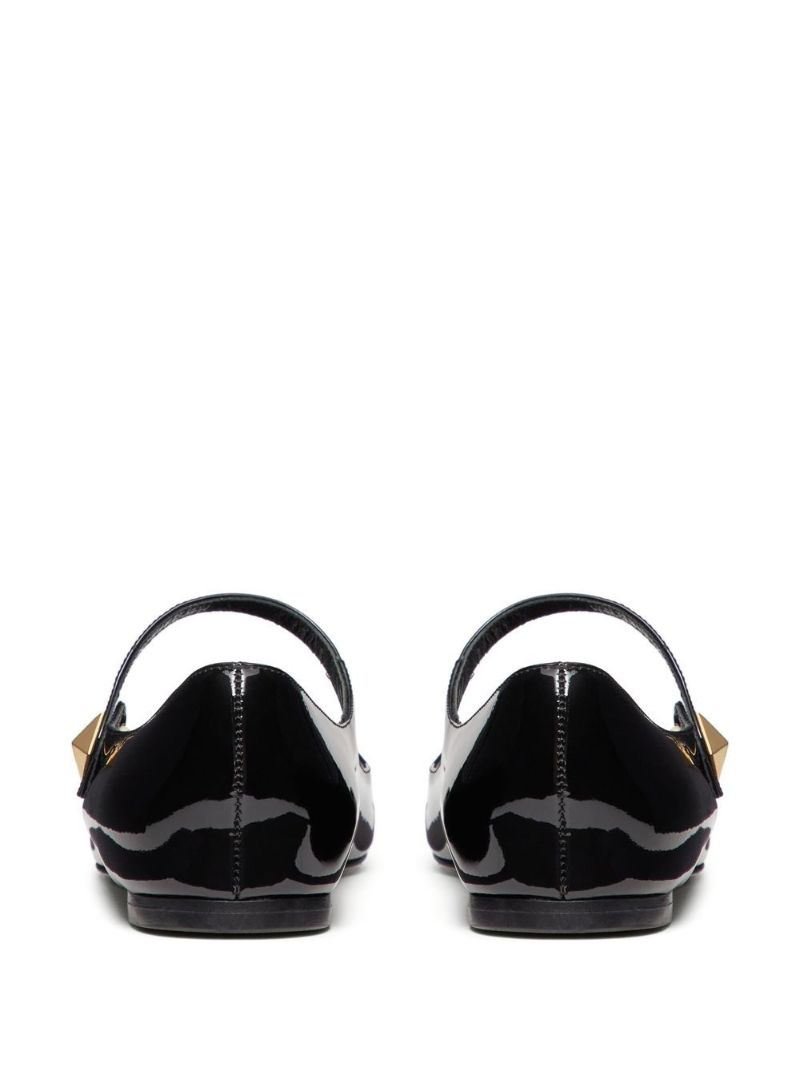 Black Patent Leather Roman Stud Flat Mary Jane Pumps