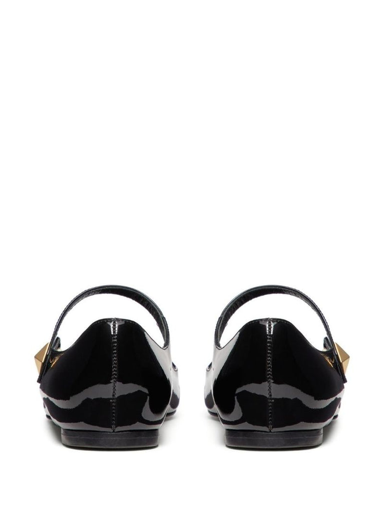 Black Patent Leather Roman Stud Flat Mary Jane Pumps