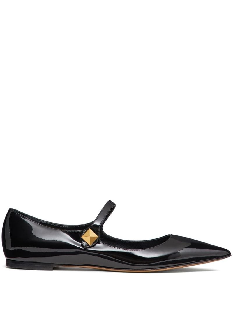 Black Patent Leather Roman Stud Flat Mary Jane Pumps