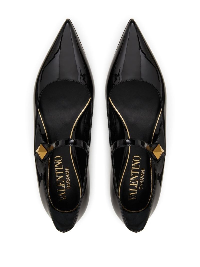 Black Patent Leather Roman Stud Flat Mary Jane Pumps