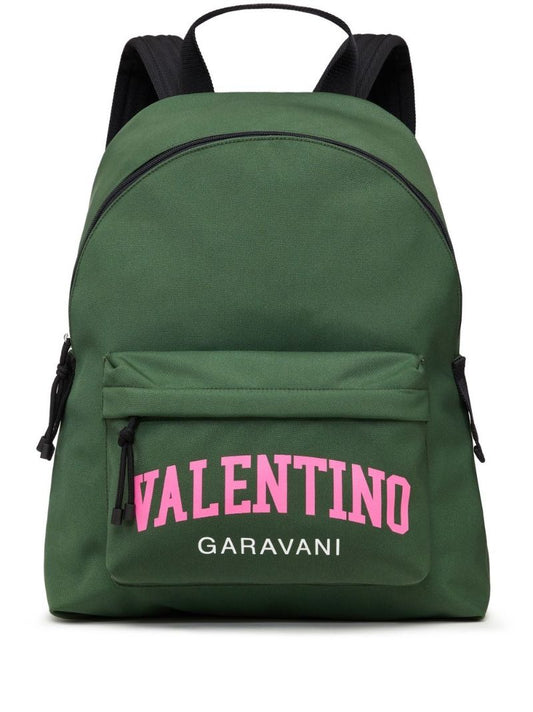 Green Logo Print Backpack