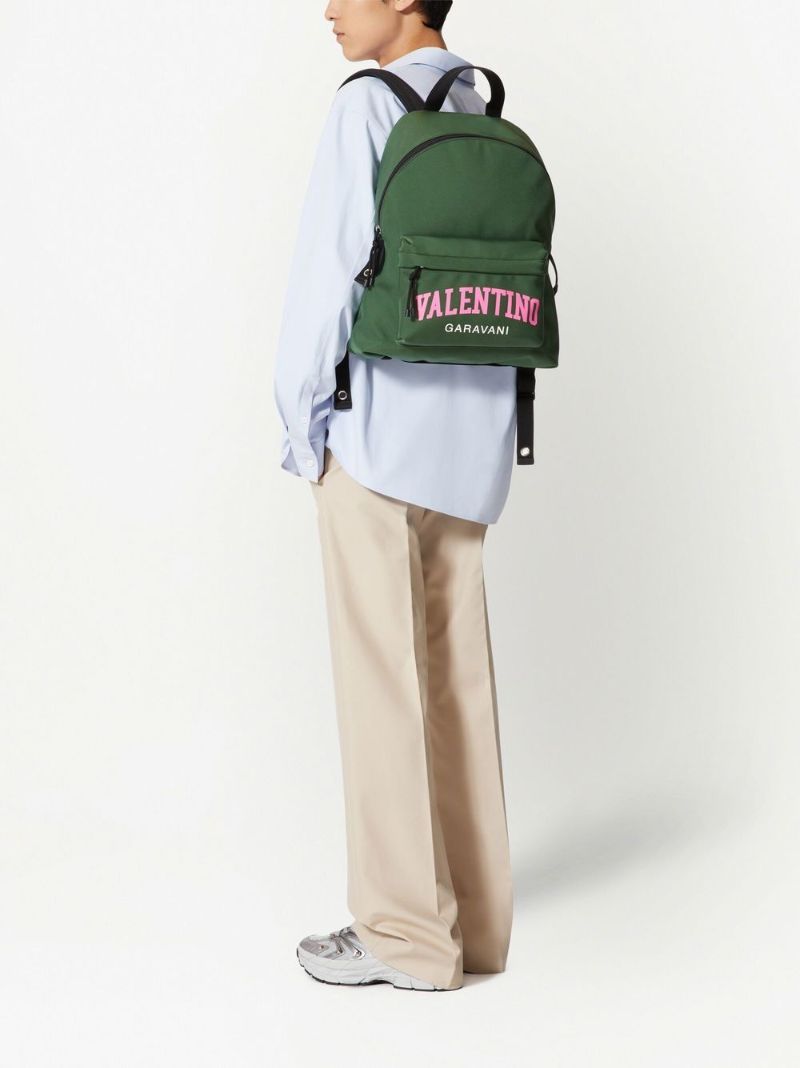 Green Logo Print Backpack
