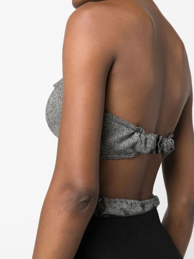 Grey Herringbone Wool Bodysuit