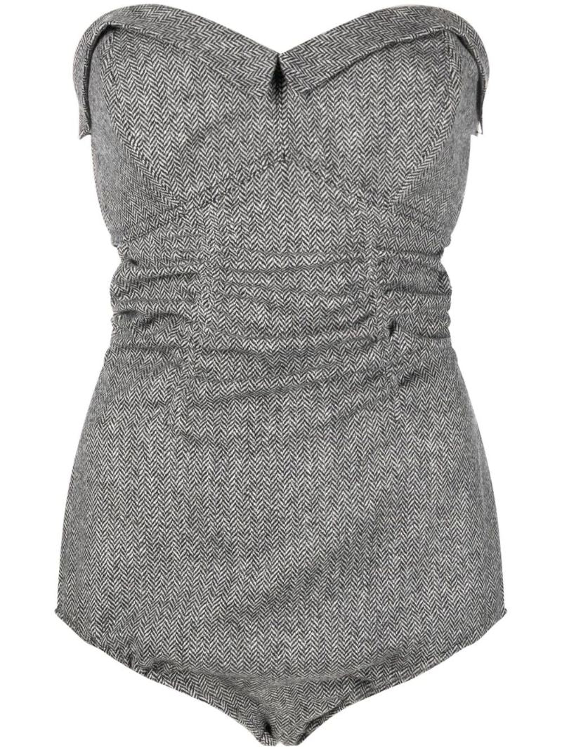 Grey Herringbone Wool Bodysuit