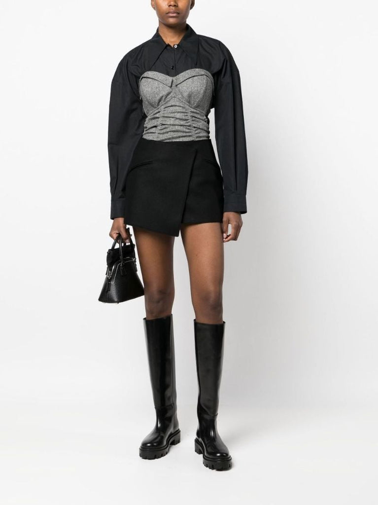 Grey Herringbone Wool Bodysuit