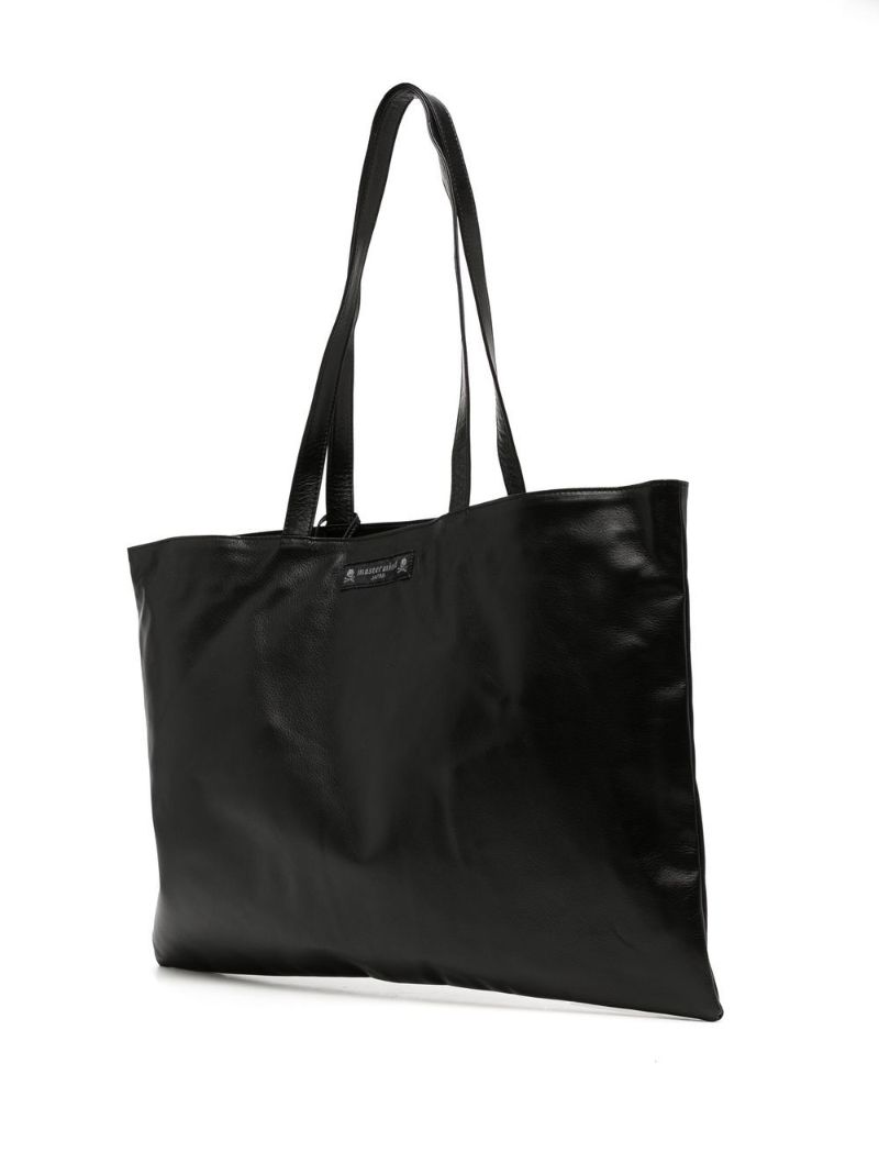 Black Skull Print Leather Tote Bag