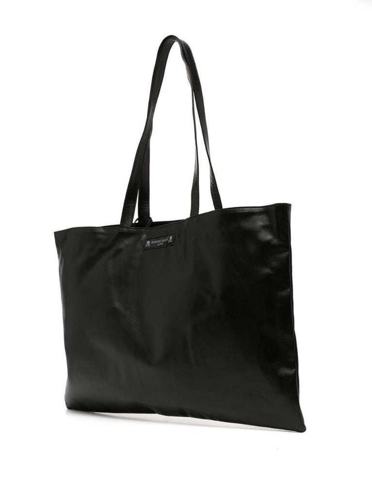 Black Skull Print Leather Tote Bag