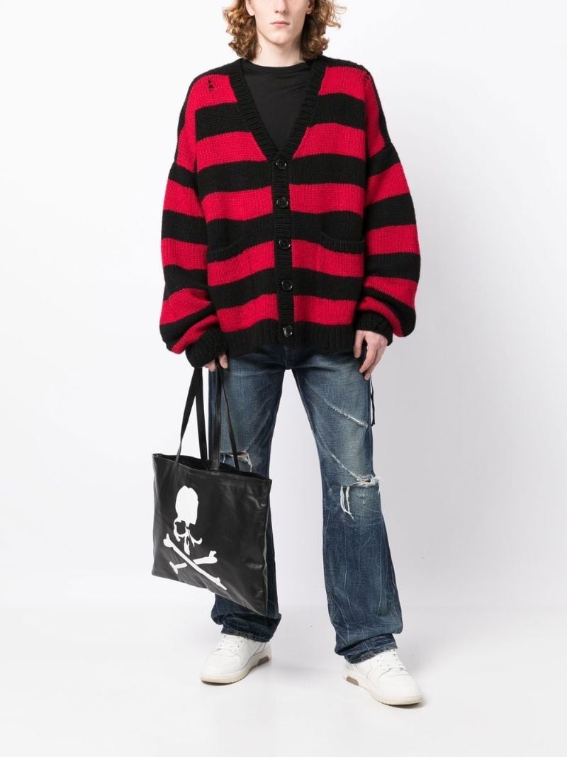 Black Skull Print Leather Tote Bag