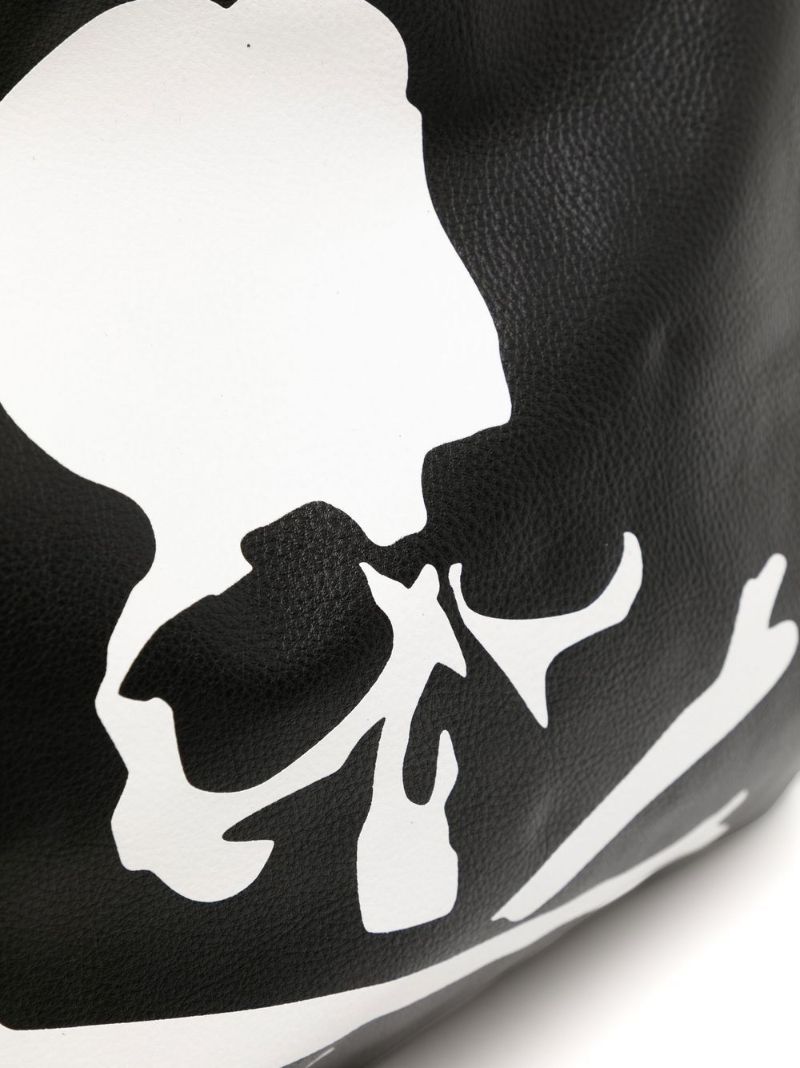 Black Skull Print Leather Tote Bag