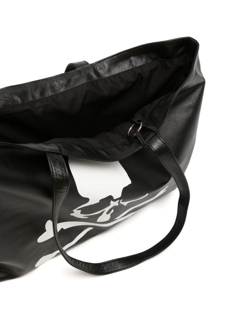 Black Skull Print Leather Tote Bag