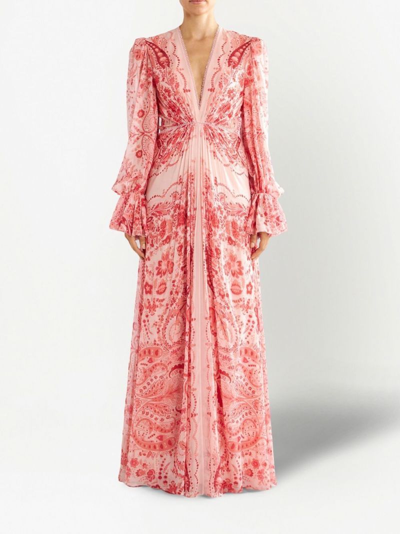 Red Paisley Print Maxi Dress