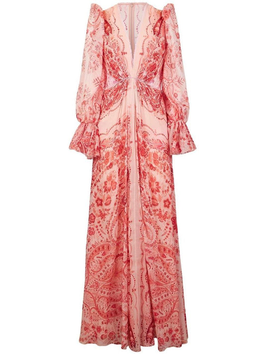 Red Paisley Print Maxi Dress
