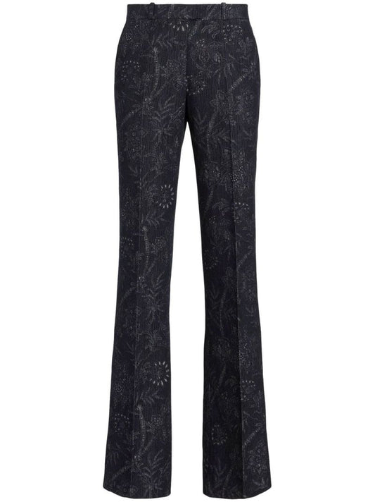 Black Paisley Print Bootcut Trousers