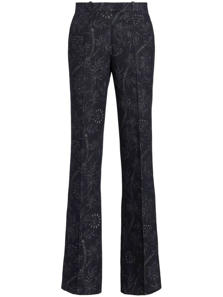 Black Paisley Print Bootcut Trousers
