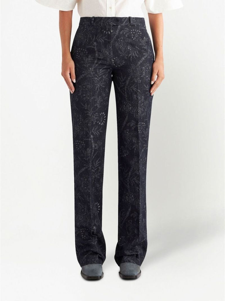 Black Paisley Print Bootcut Trousers