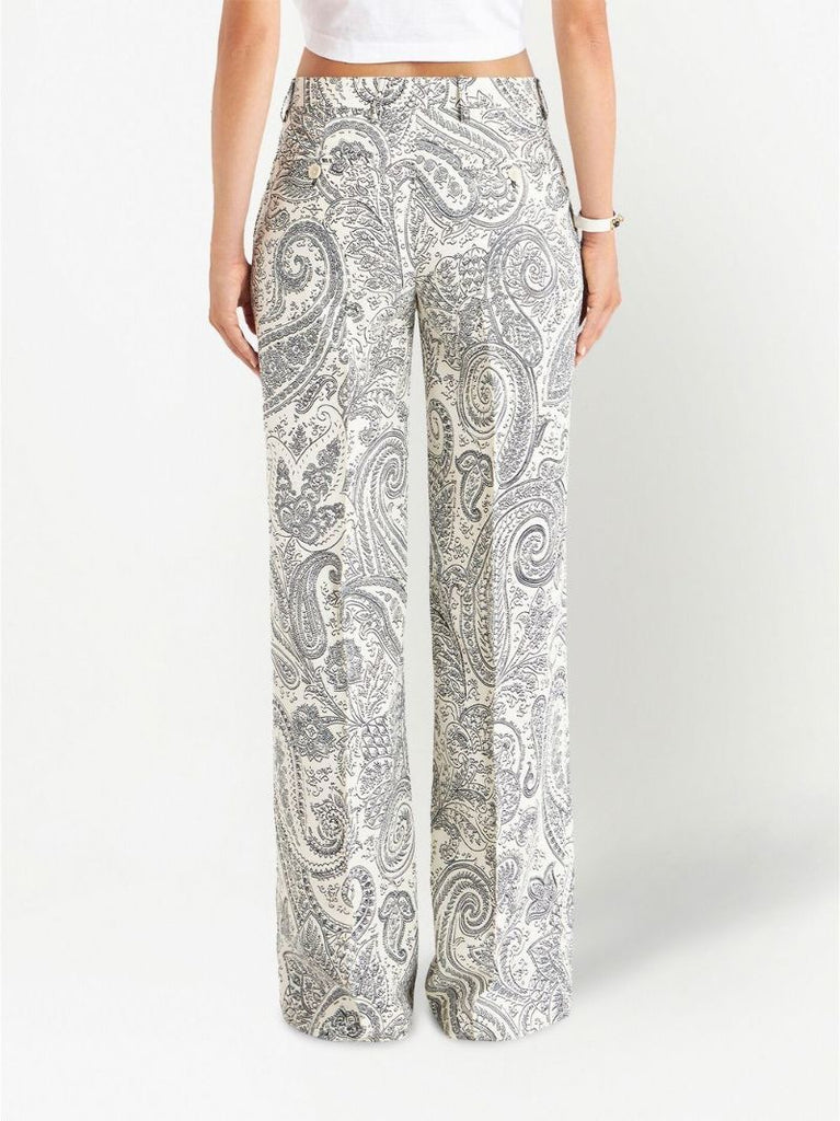 White Paisley Wide-leg Trousers
