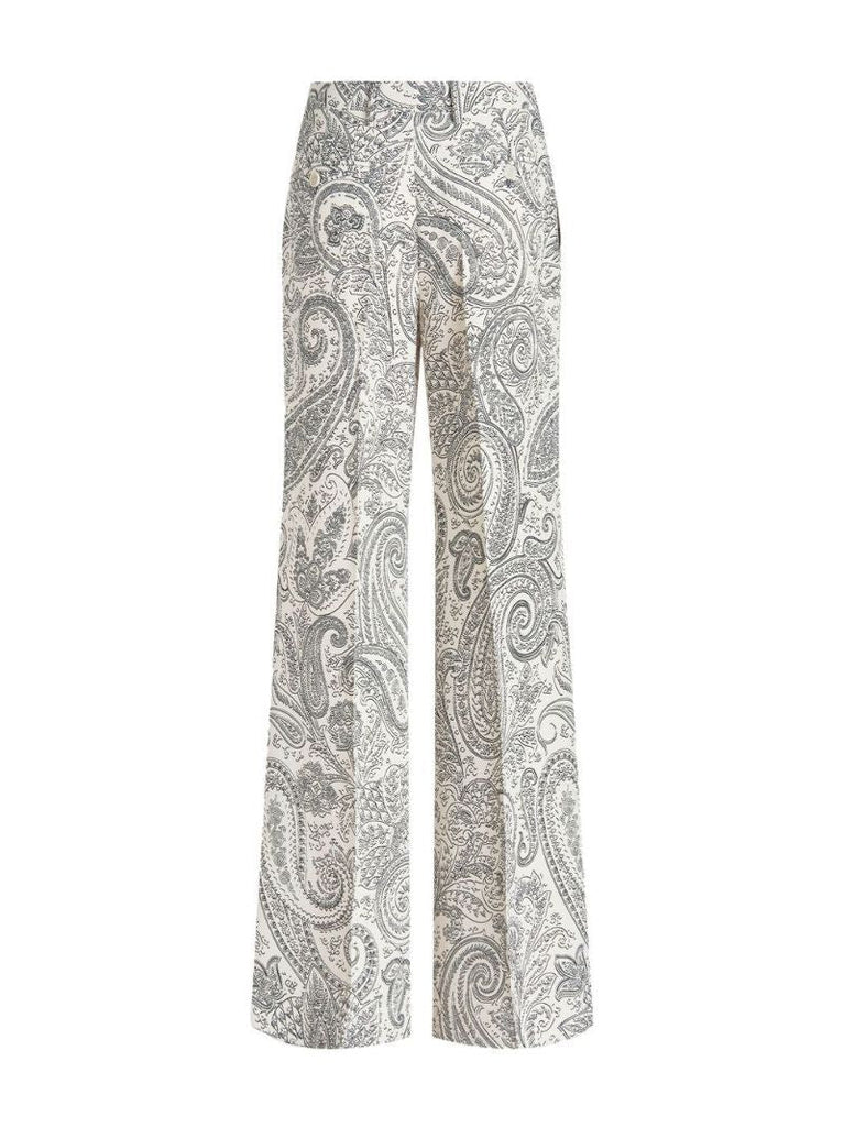 White Paisley Wide-leg Trousers