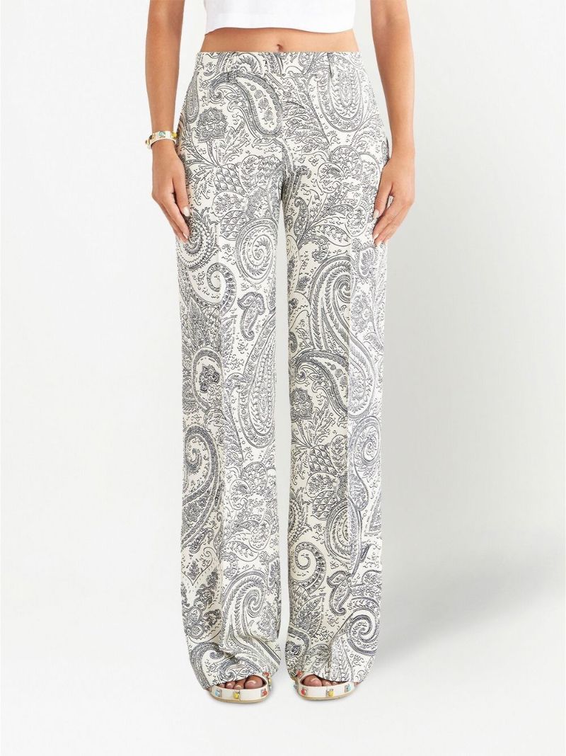 White Paisley Wide-leg Trousers
